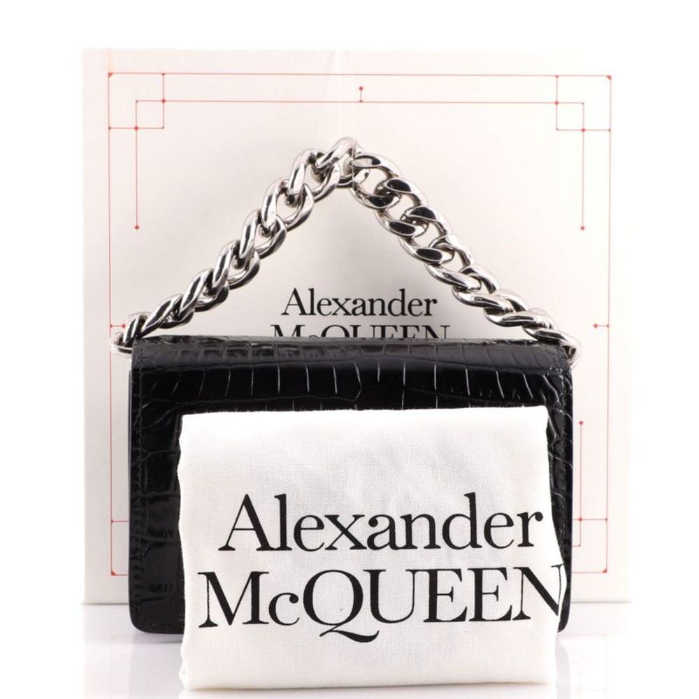 Alexander McQueen Four Ring Chain Handle Bag Crocodile Embossed Leather Mini - Picture 2 of 7